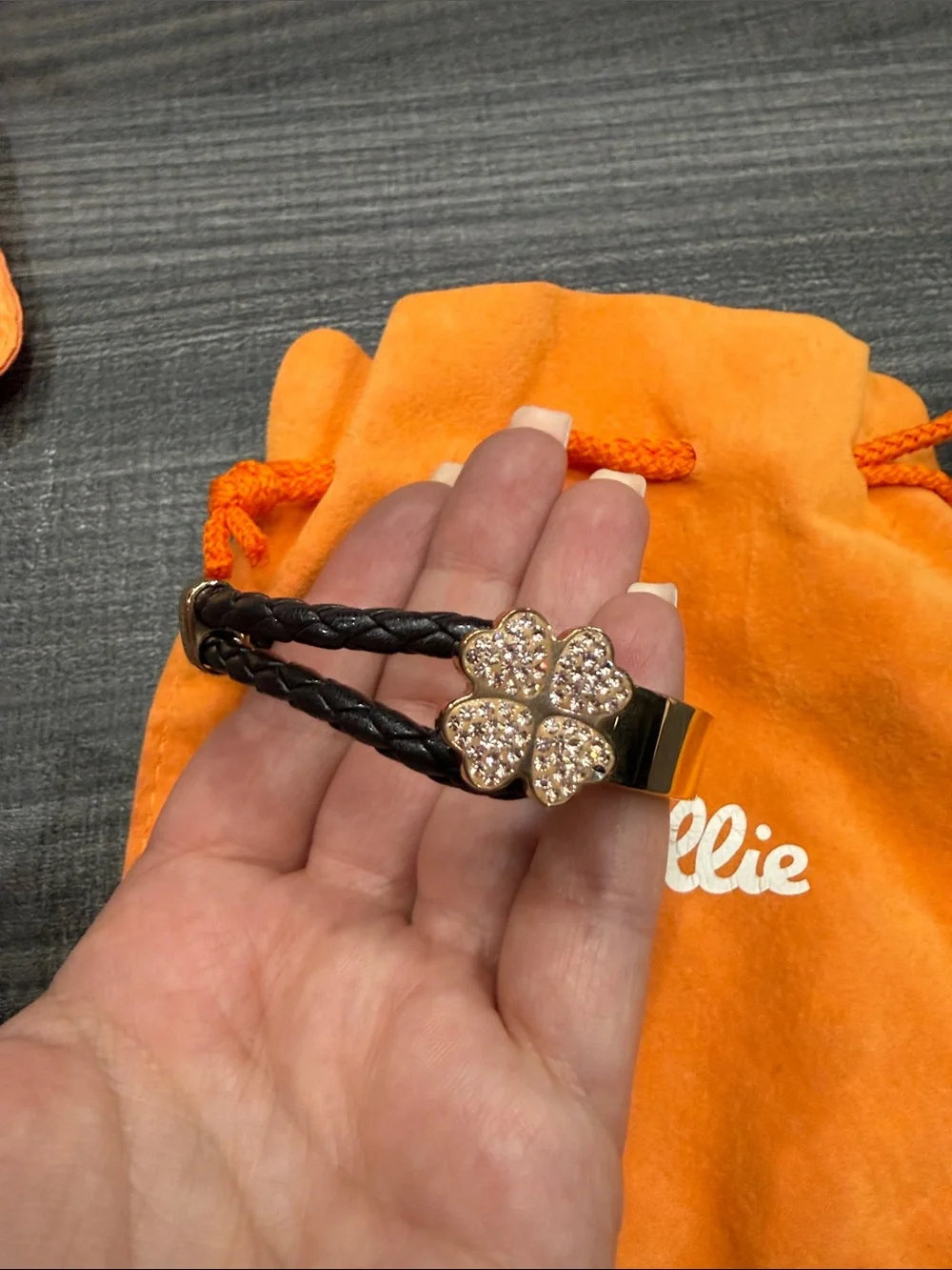Brown Braided Leather Bracelet with Gold Four-Leaf Clover Charm